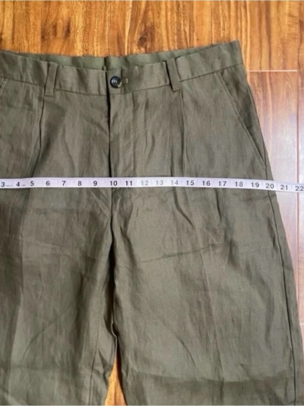 NWT Mango Womens Olive 100% Linen High Waist Straight Pant Size 32 Minimalist